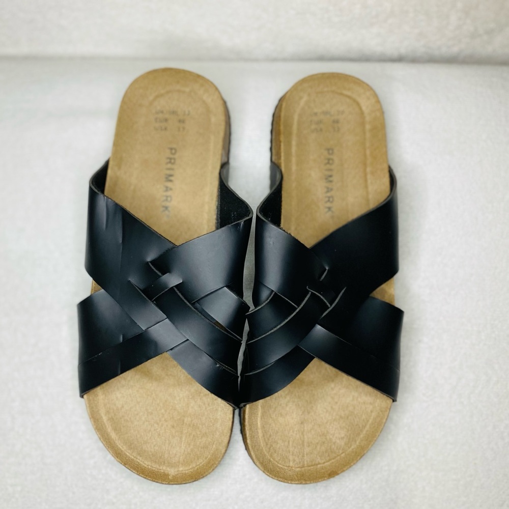 Black Crisscrossed Faux Leather Moses Sandal Men’s 13